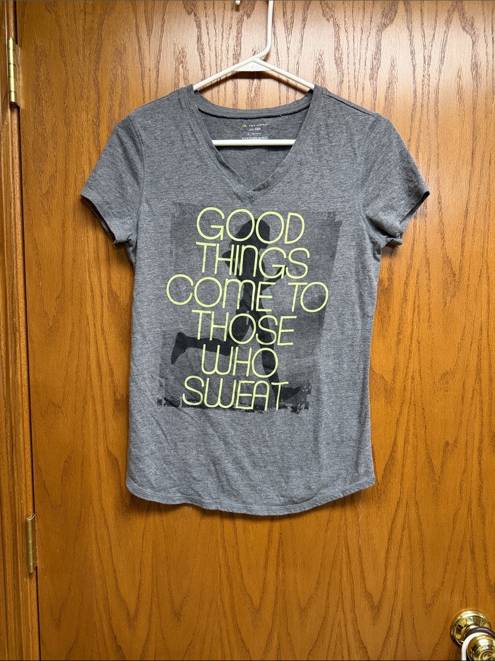 tek gear Gray V-Neck Tee with Neon Yellow Slogan